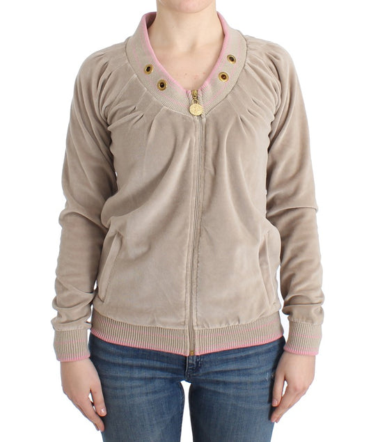 Beige velvet zipup sweater