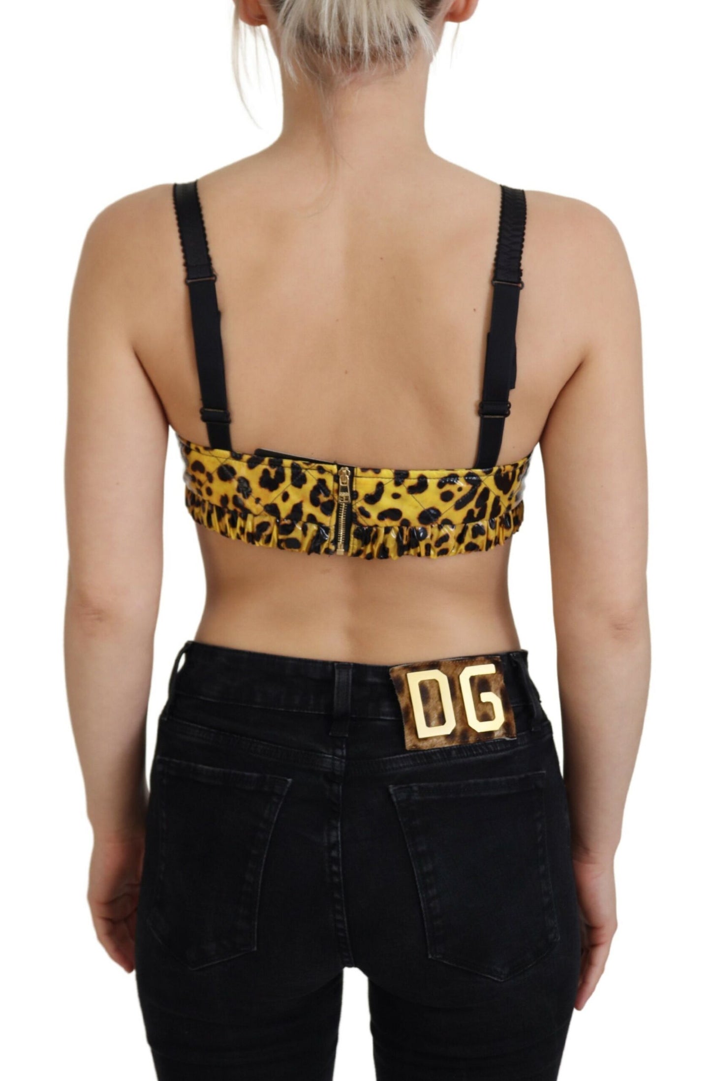 Yellow Leopard Cropped Bustier Corset Bra Top