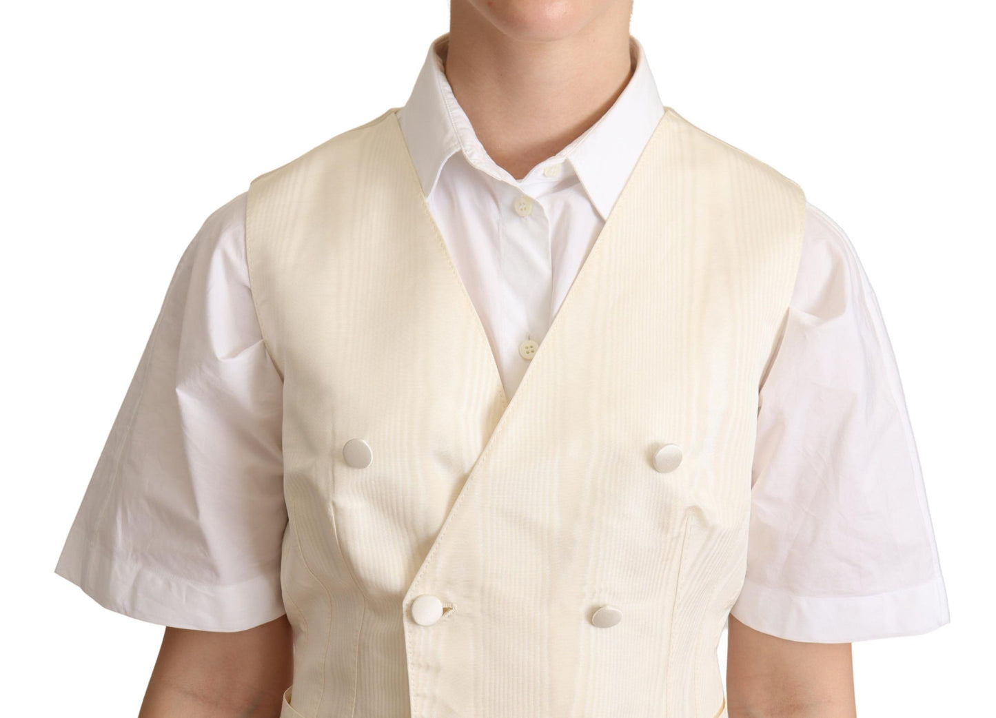 Beige Silk Sleeveless Waistcoat Vest