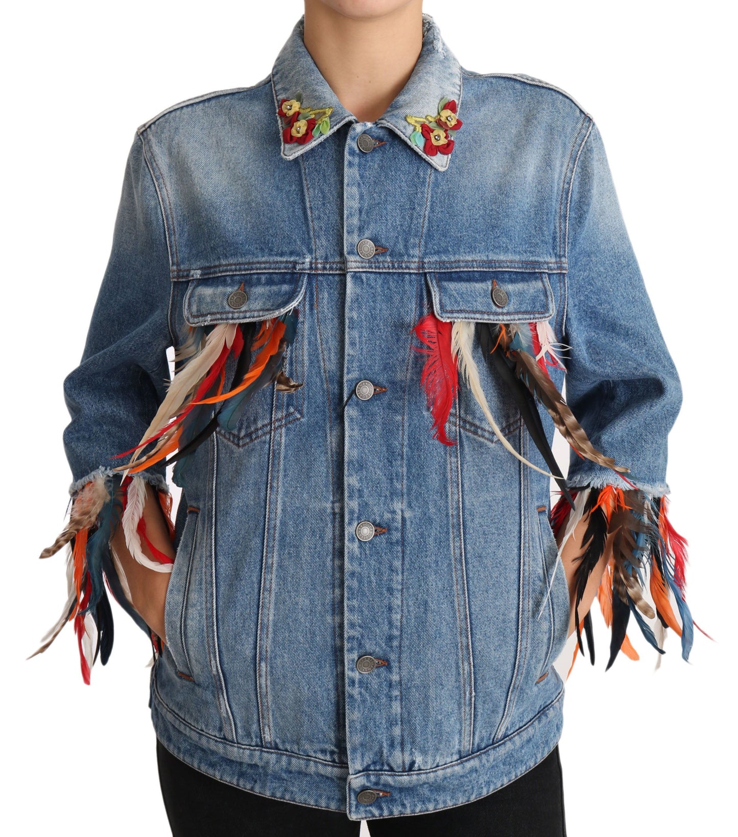 DENIM Blue Jeans Feather Floral Jacket