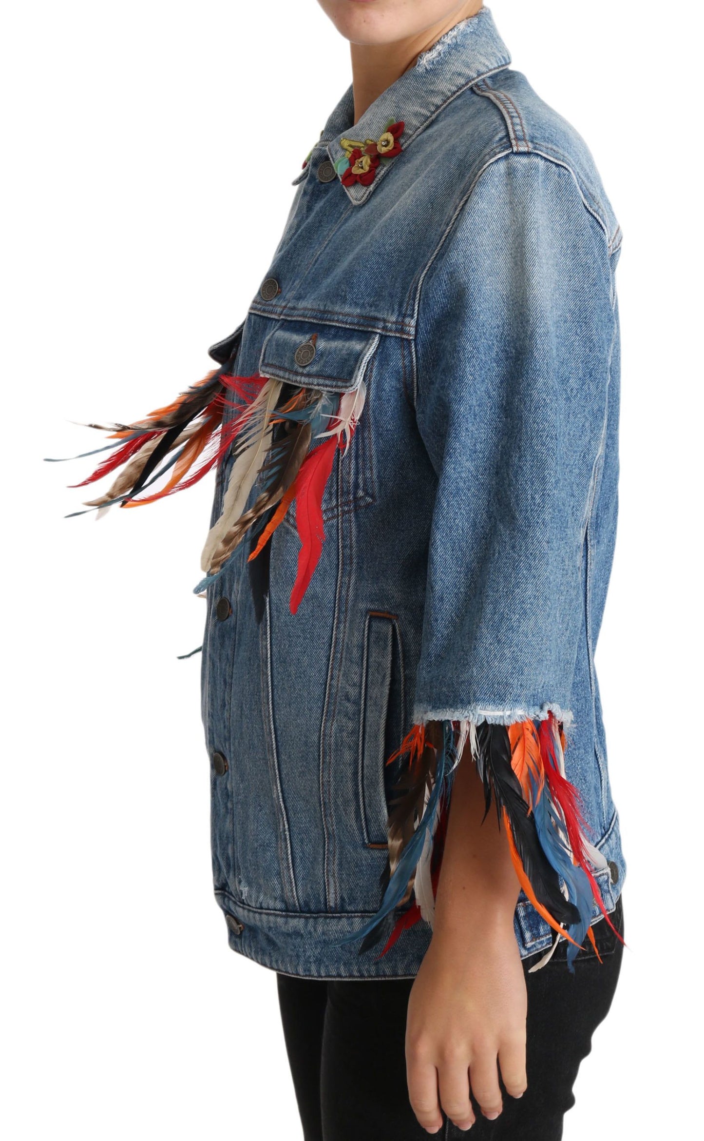 DENIM Blue Jeans Feather Floral Jacket