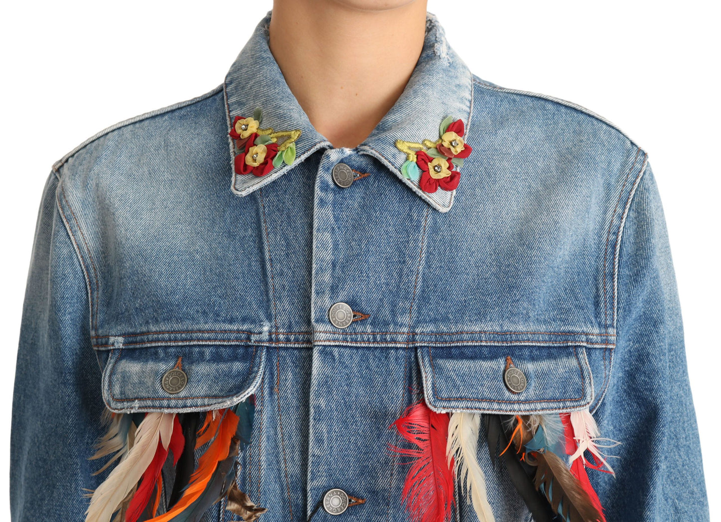 DENIM Blue Jeans Feather Floral Jacket