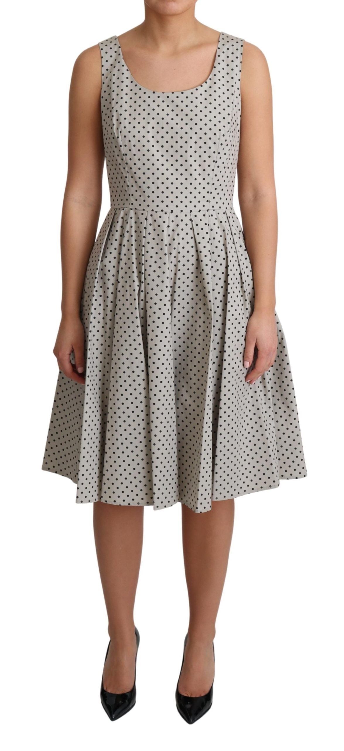 Beige Polka Dotted Cotton A-Line Dress