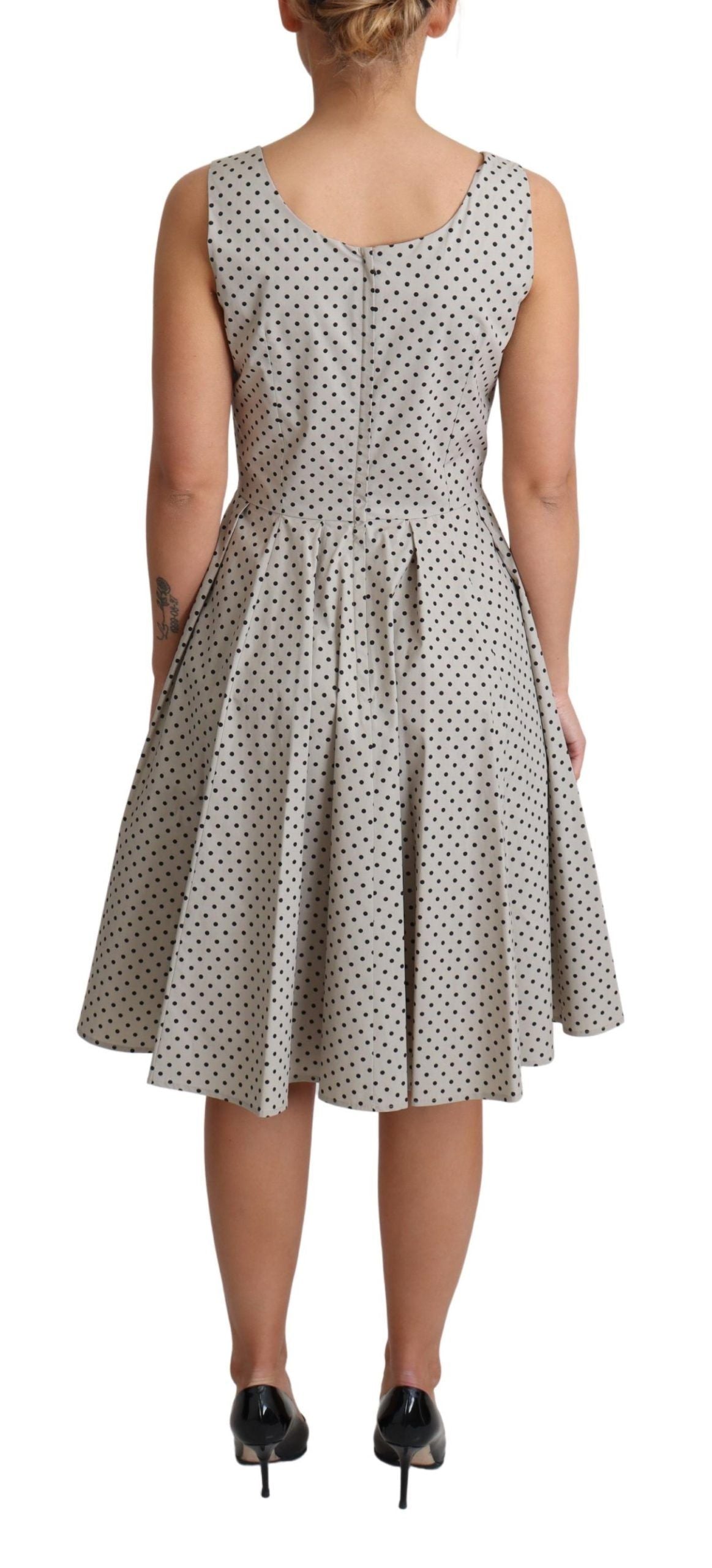 Beige Polka Dotted Cotton A-Line Dress