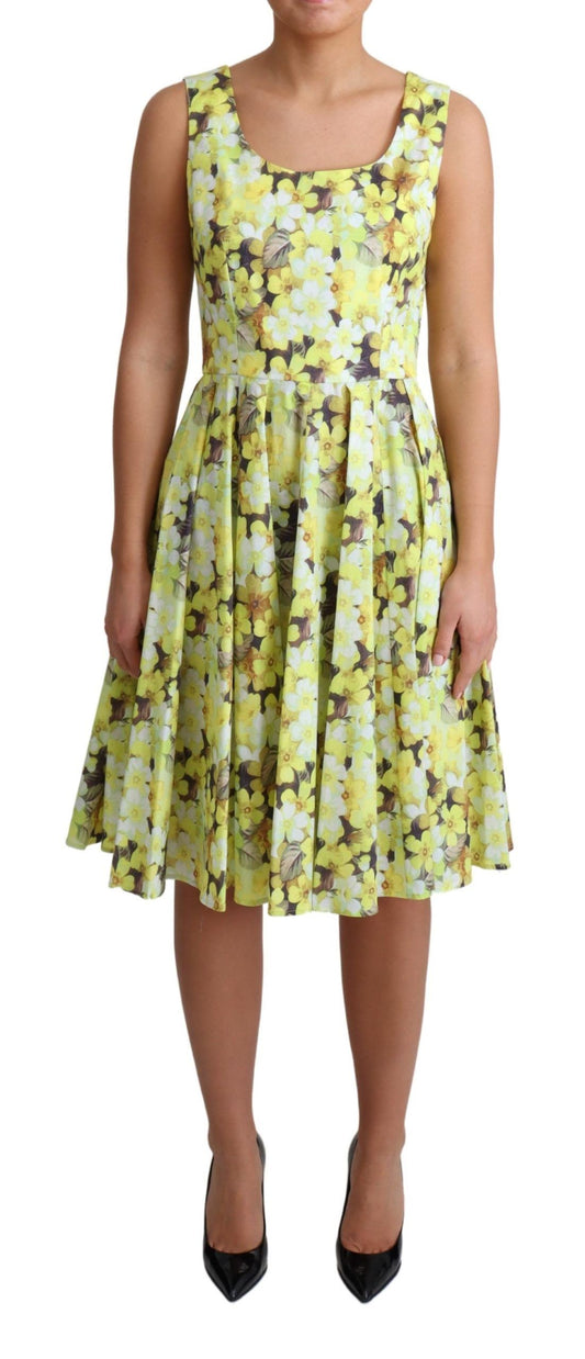 Yellow Floral Cotton Stretch Gown Dress