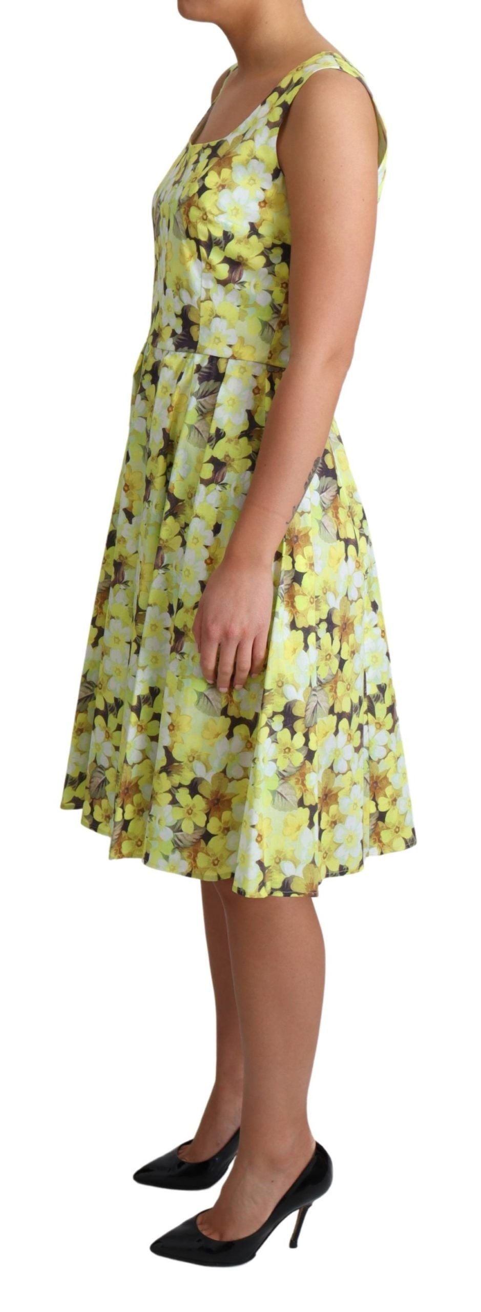 Yellow Floral Cotton Stretch Gown Dress