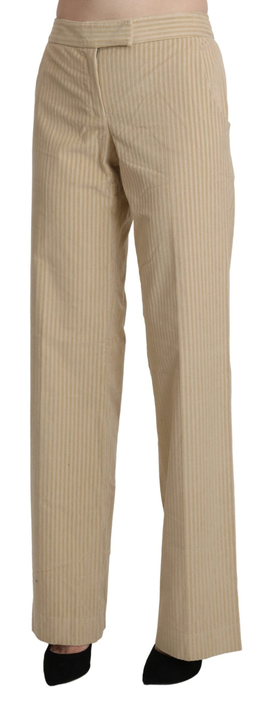 Beige High Waist Flared Wide Leg Trouser Pants