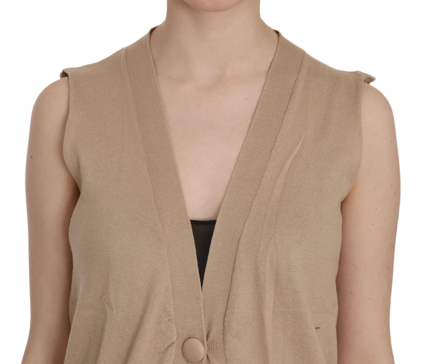 Brown 100% Cotton Sleeveless Cardigan Top Vest