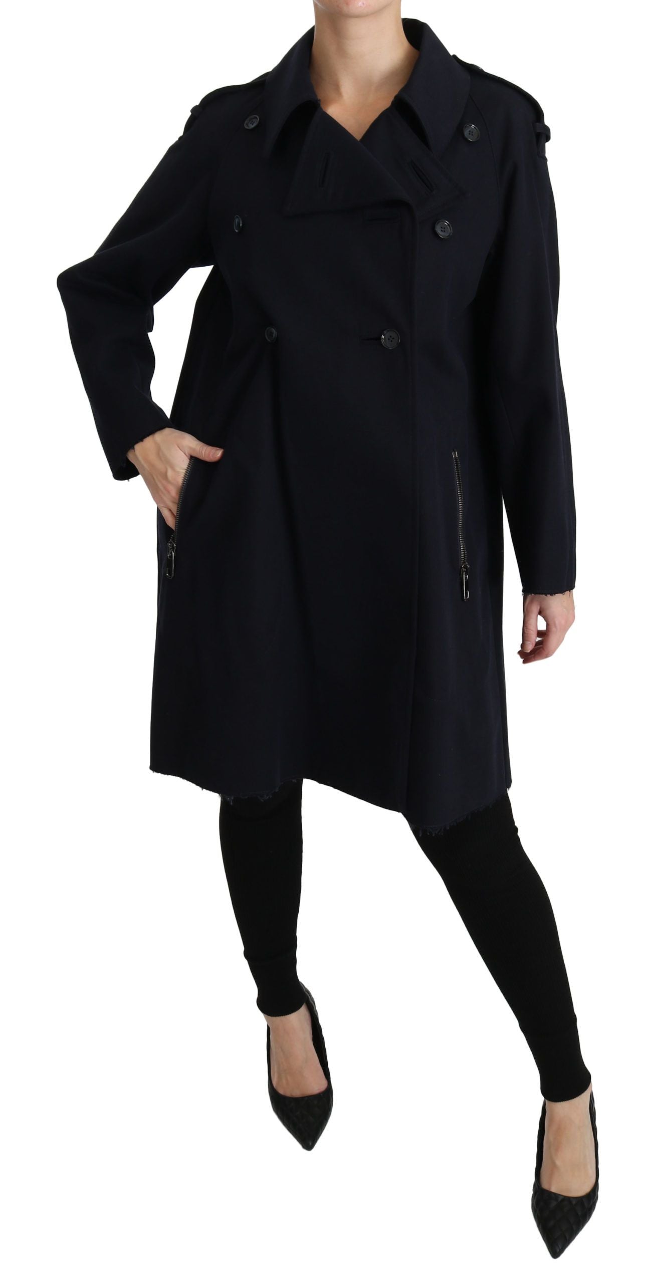 Coat Blue Cotton Women Trench Jacket