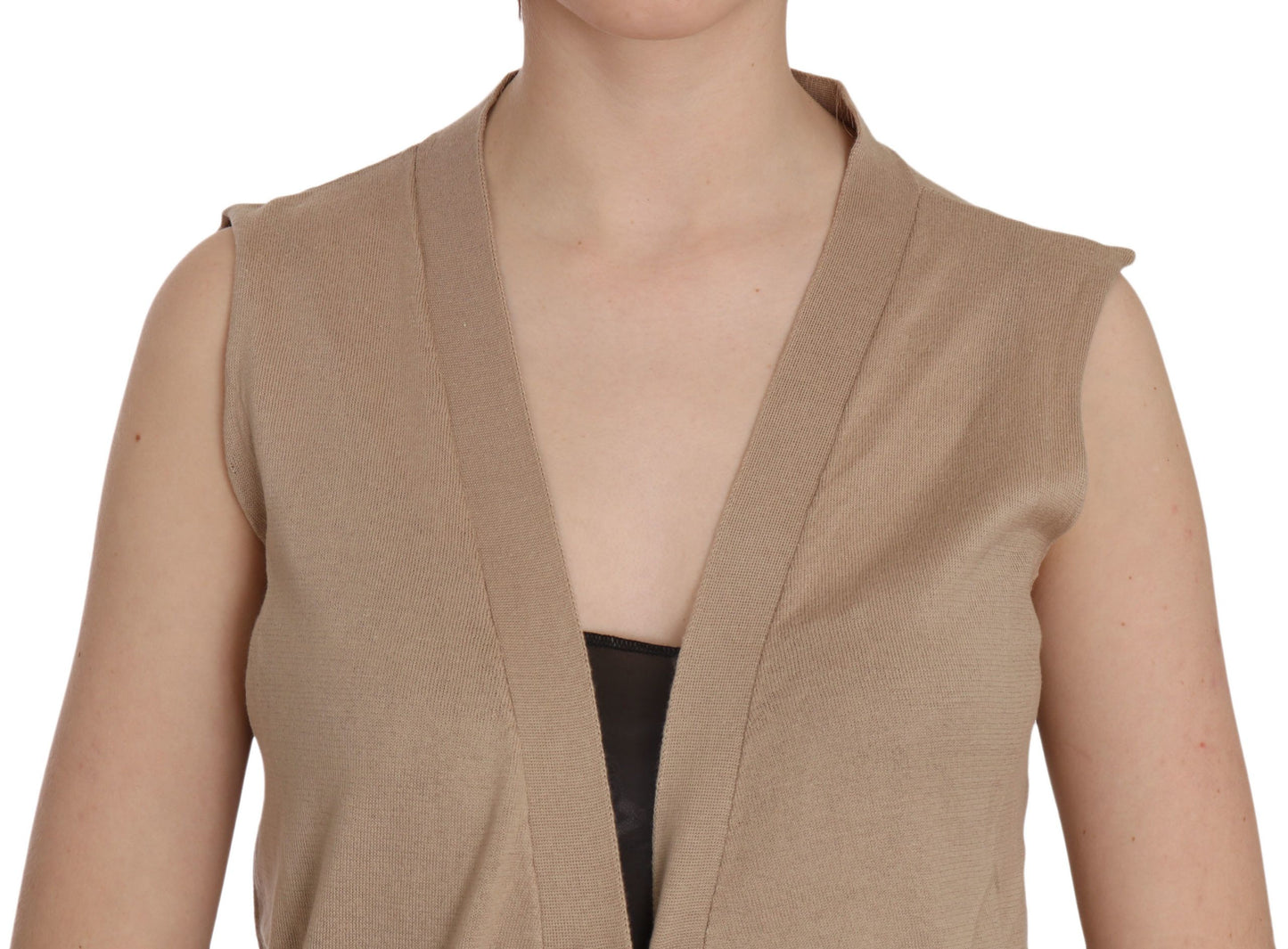 Brown 100% Cotton Sleeveless Cardigan Top Vest