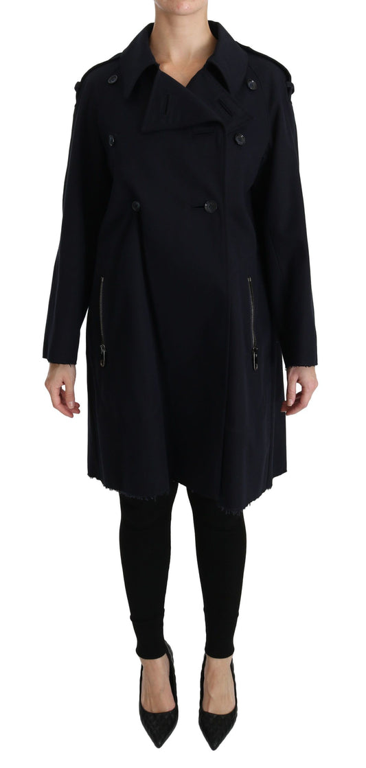 Coat Blue Cotton Women Trench Jacket