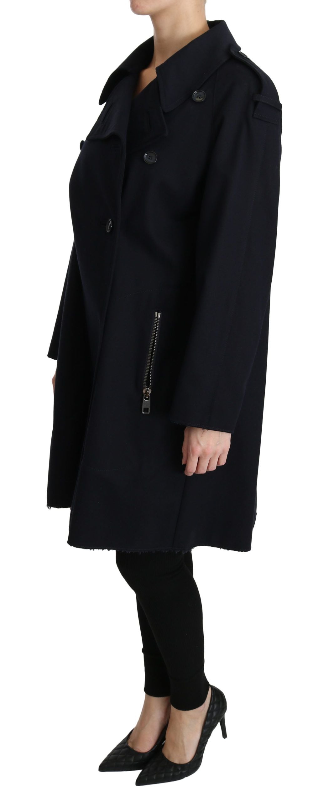 Coat Blue Cotton Women Trench Jacket