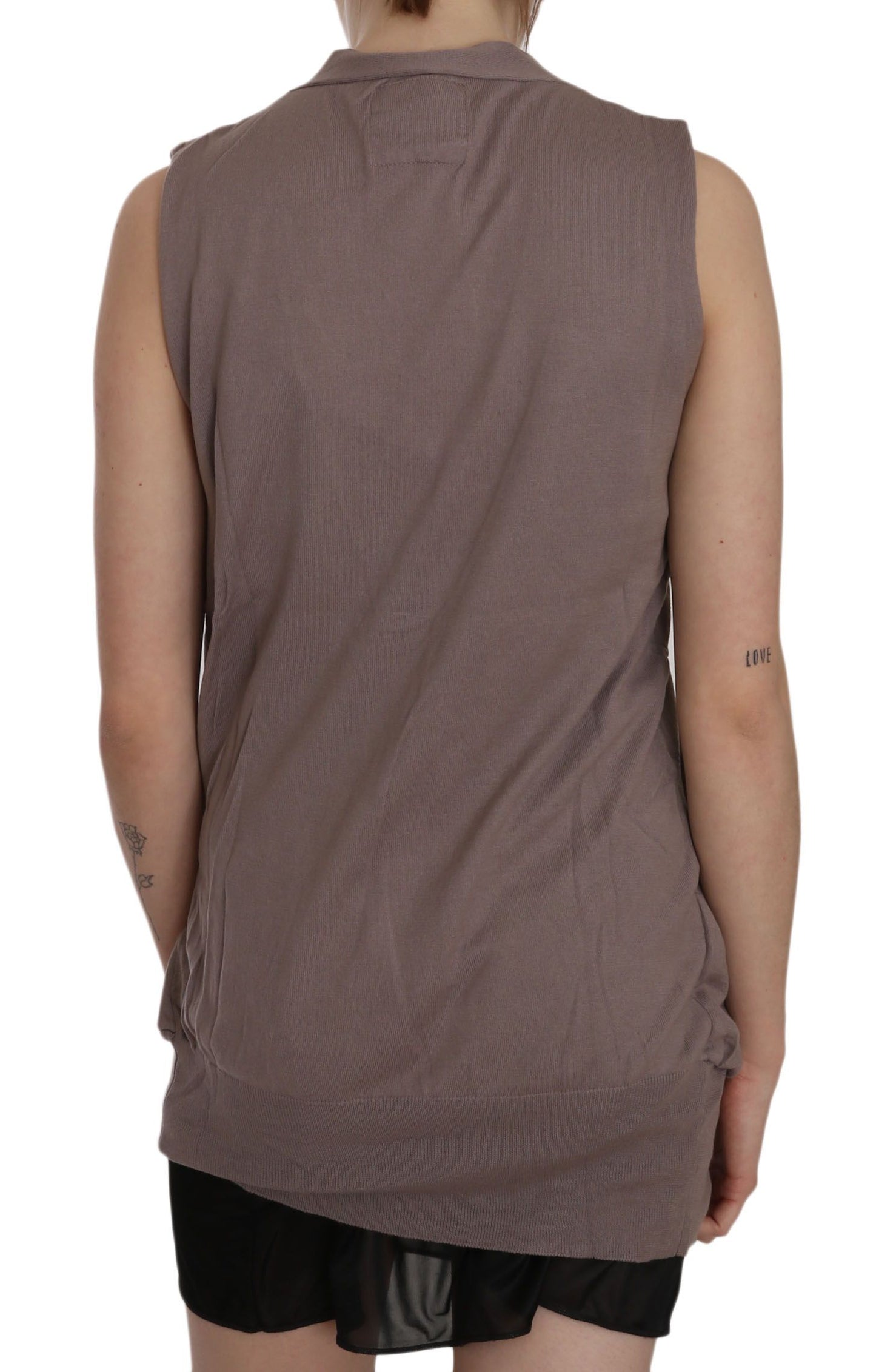 Brown 100% Cotton Sleeveless Cardigan Top Vest