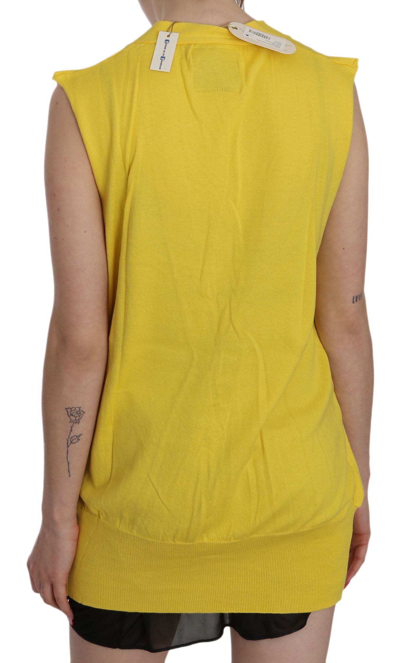 Yellow 100% Cotton Sleeveless Cardigan Top Vest