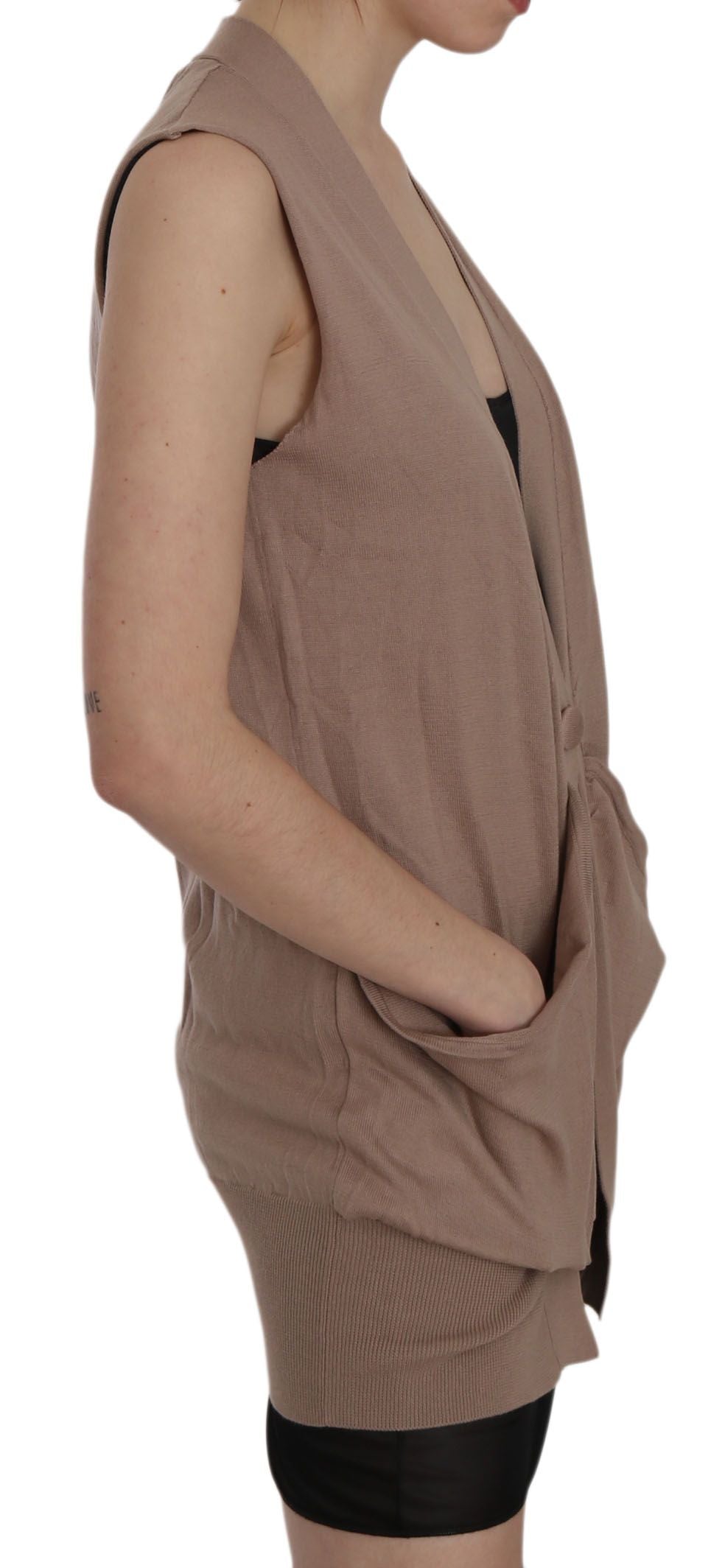 Brown 100% Cotton Sleeveless Cardigan Top Vest