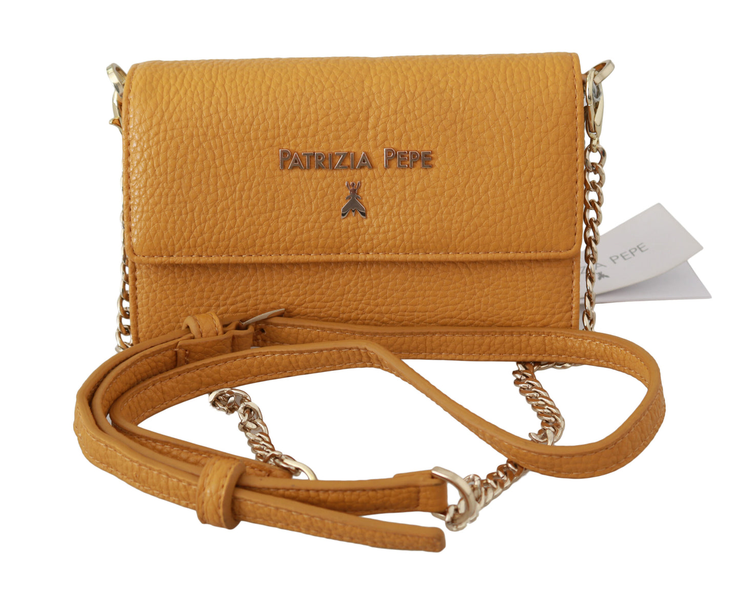 Yellow Logo Leather Shoulder Strap Sling Bag