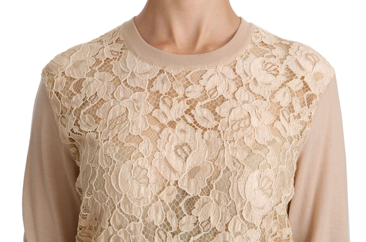 Beige Lace Long Sleeve Top Cashmere Blouse