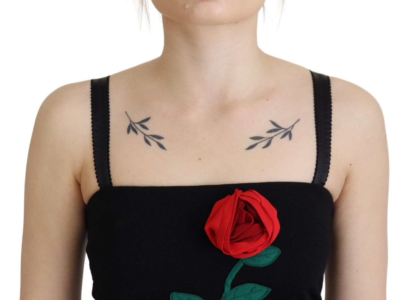 Black Sheath Bodycon Stretch Roses Dress