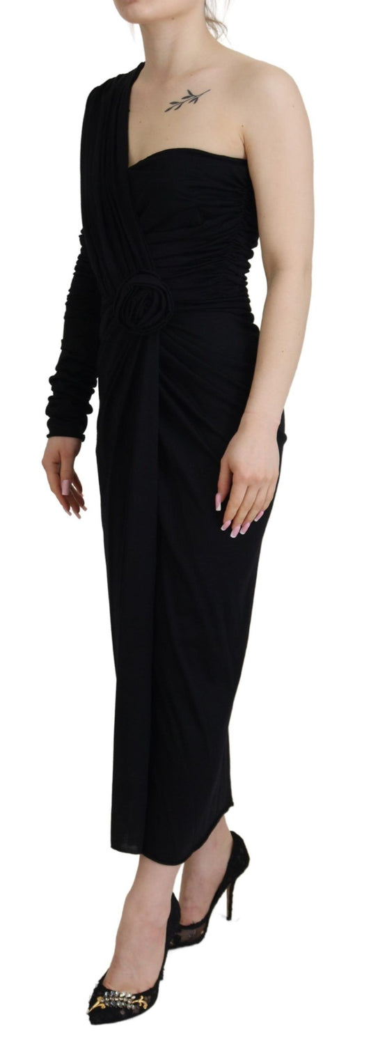 Black Wrap Sheath Long Gown Wool Dress