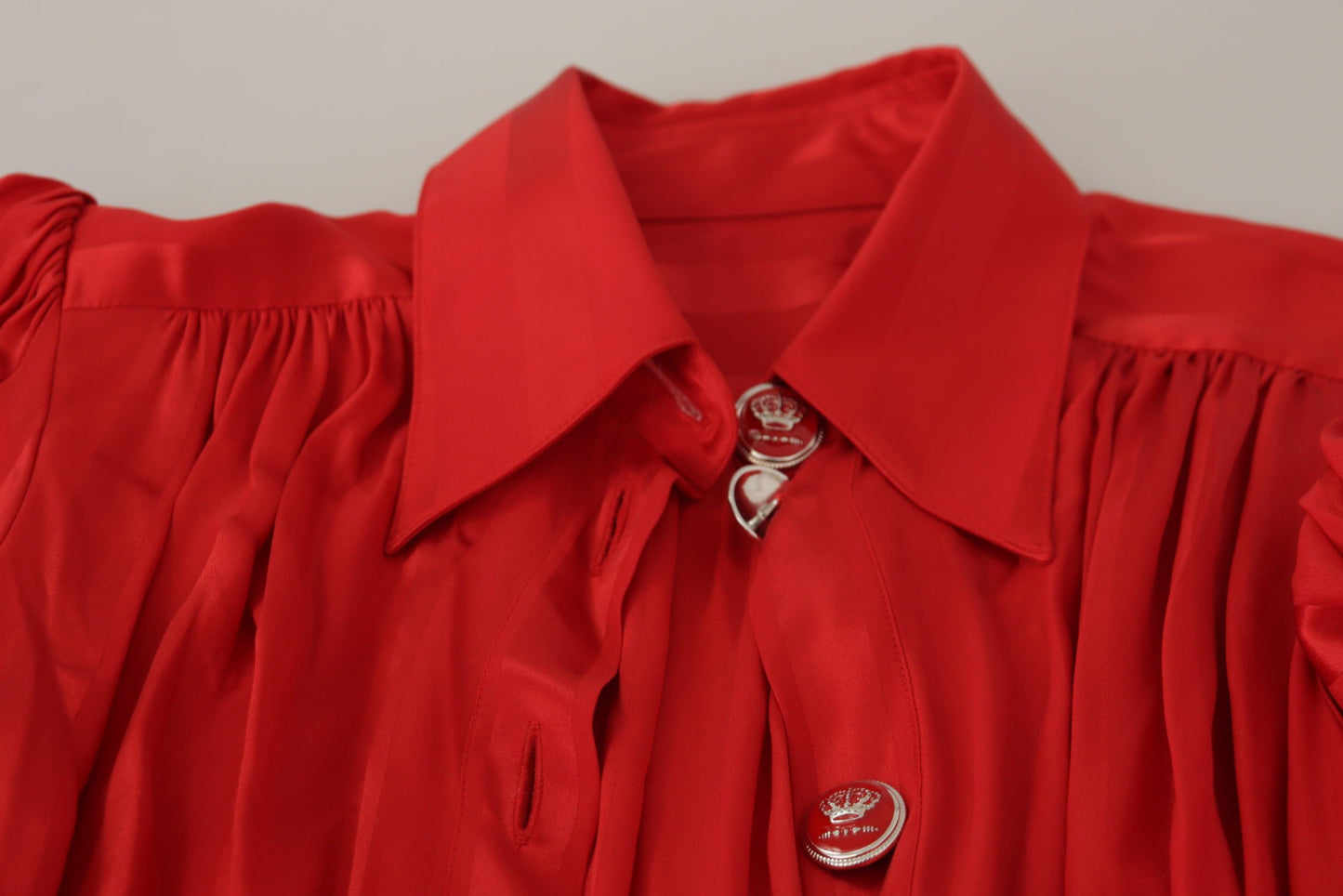 Red Button Down Belted Midi Satin Silk Dress