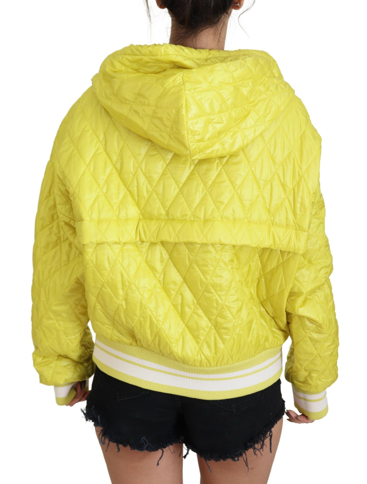 Yellow Nylon Quilted Hooded Pullover Jacket