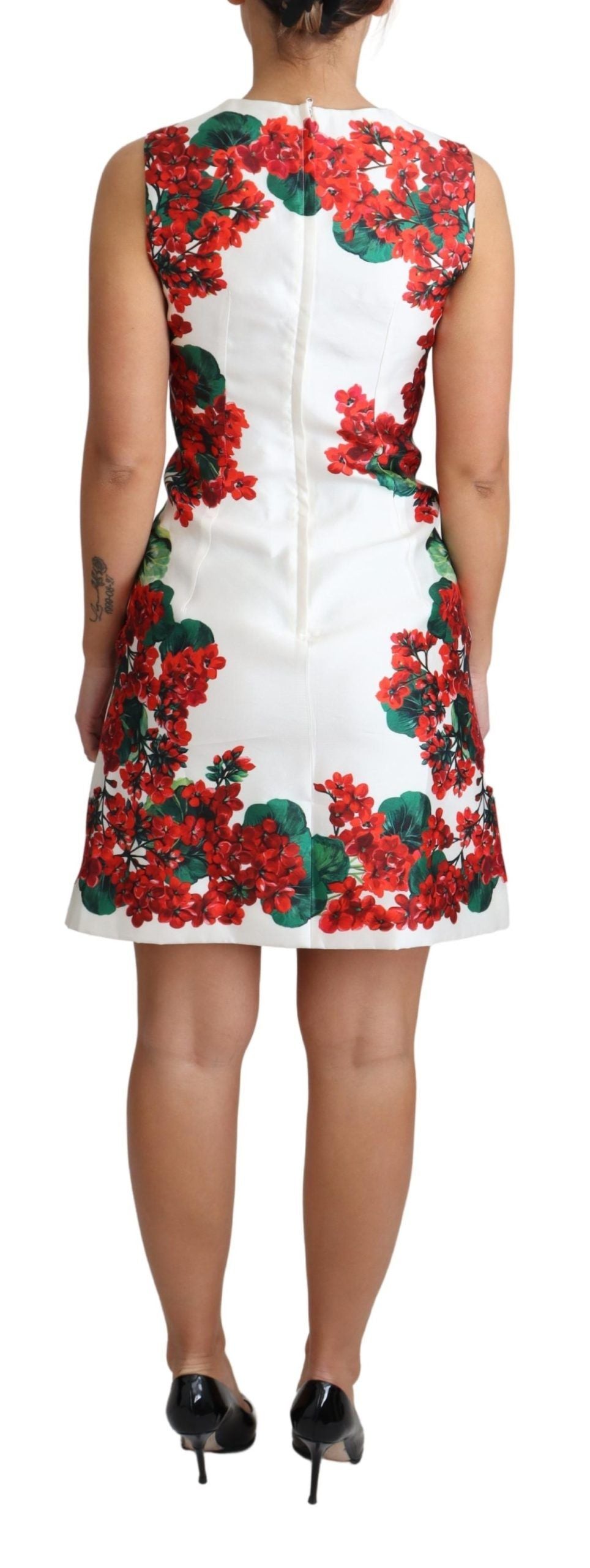 White Portofino Motif Fitted Mini Silk Dress