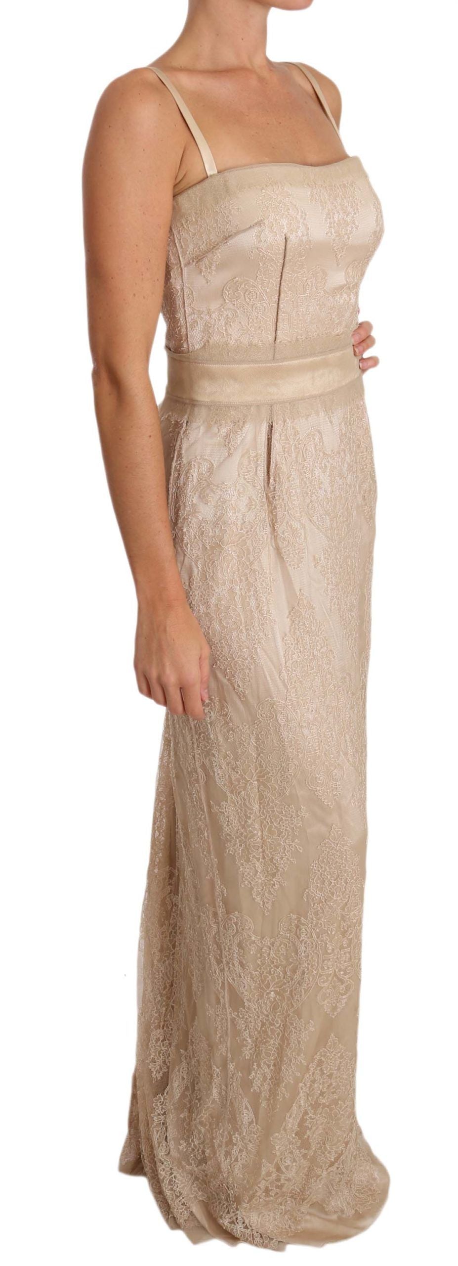 Beige Lace Spaghetti Strap Sheath Dress