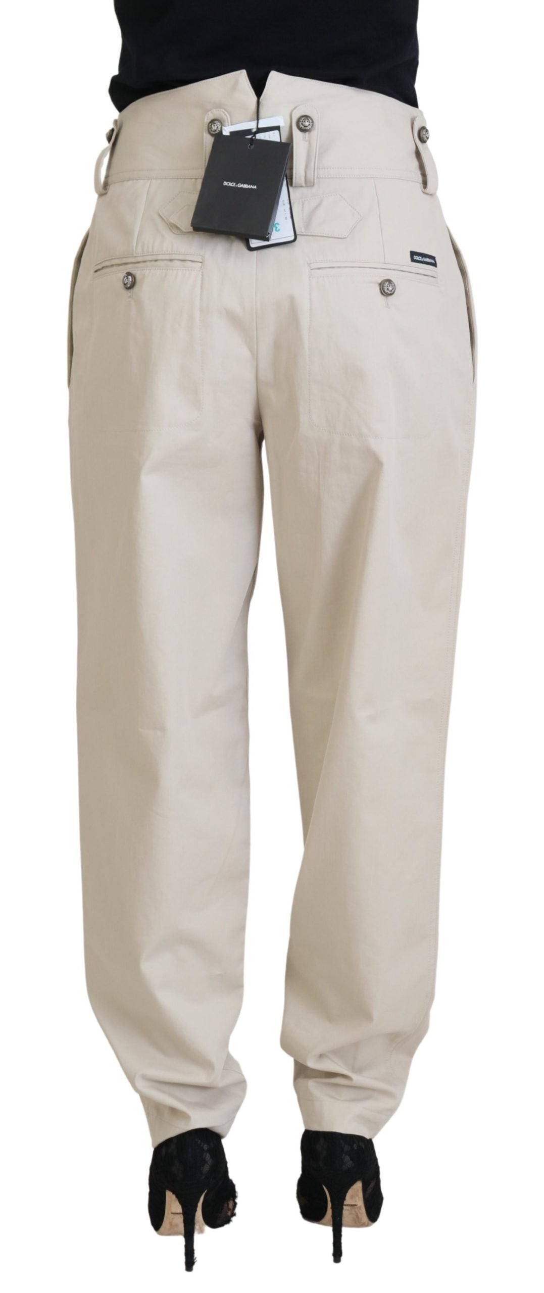 Beige Cotton Women Cargo Pants