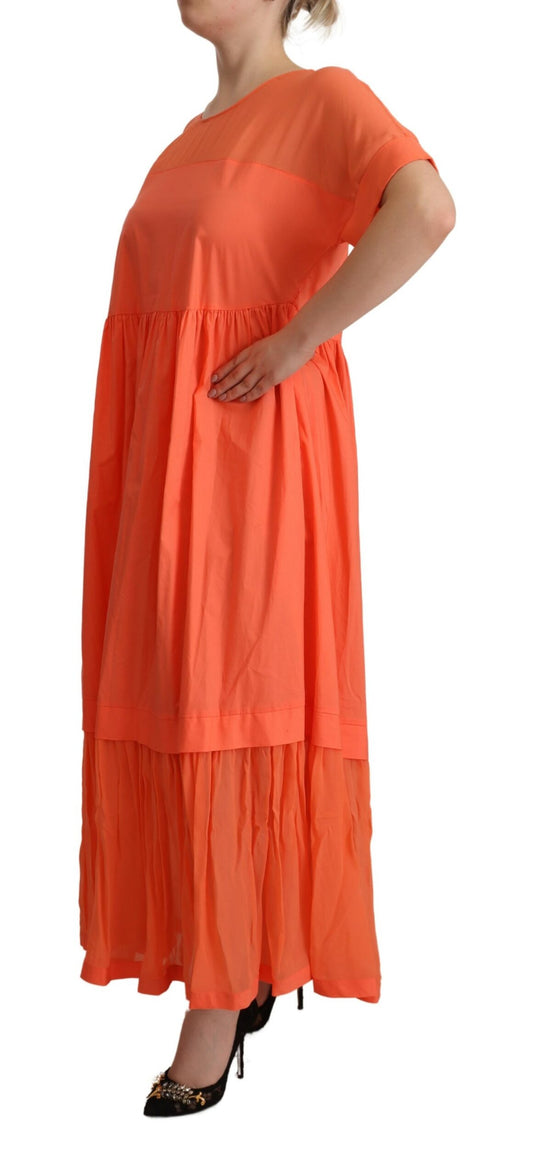 Coral Cotton Blend Short Sleeves Maxi Shift Dress