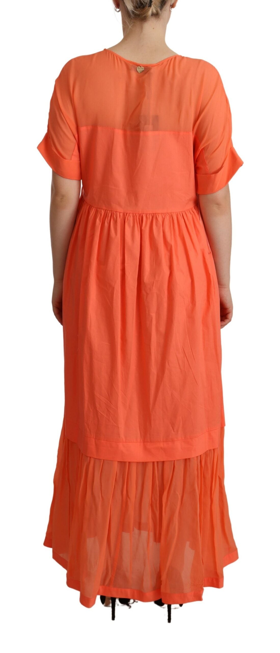 Coral Cotton Blend Short Sleeves Maxi Shift Dress