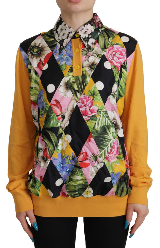 Yellow Patchwork Pullover Collared Sweater