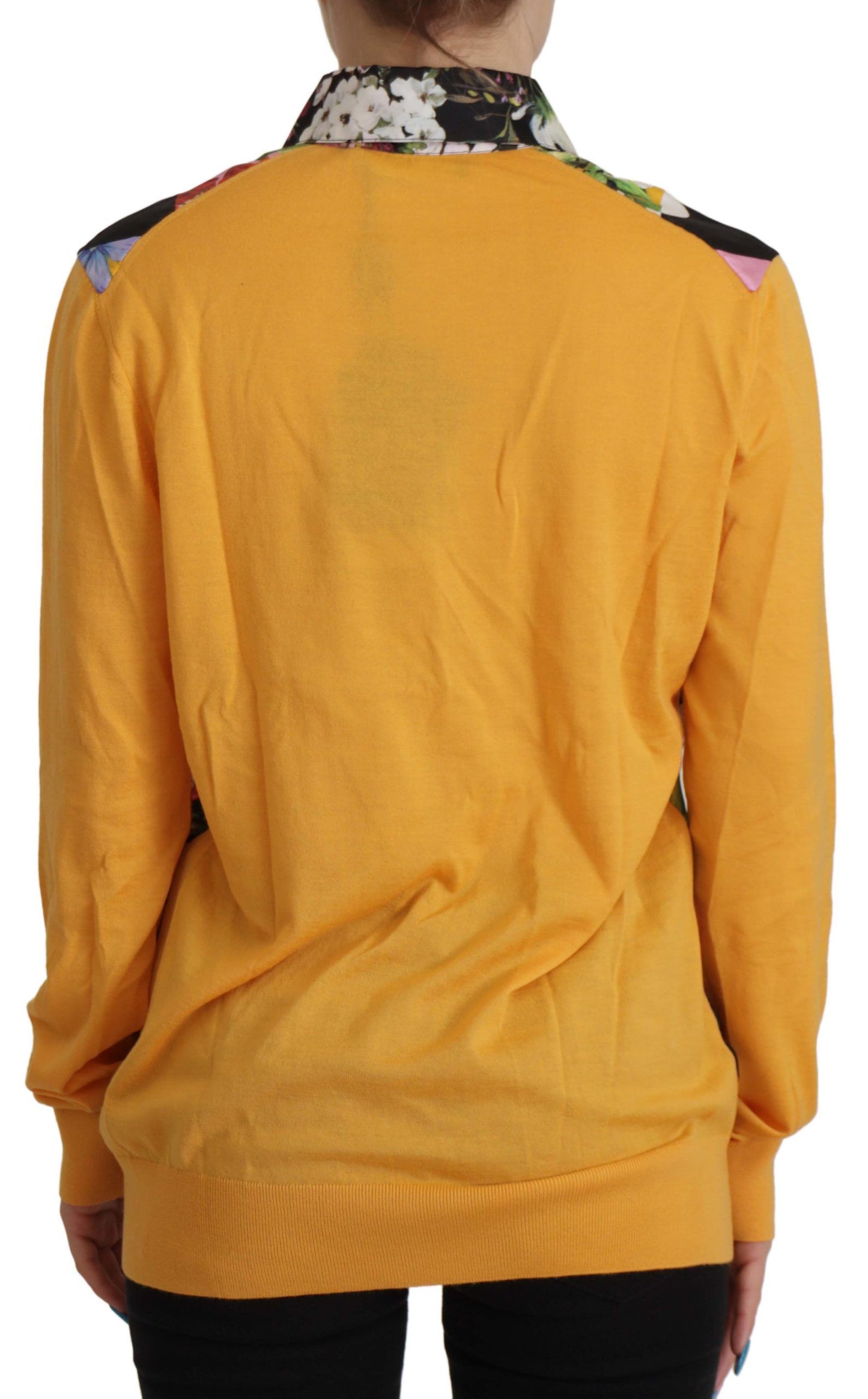 Yellow Patchwork Pullover Collared Sweater