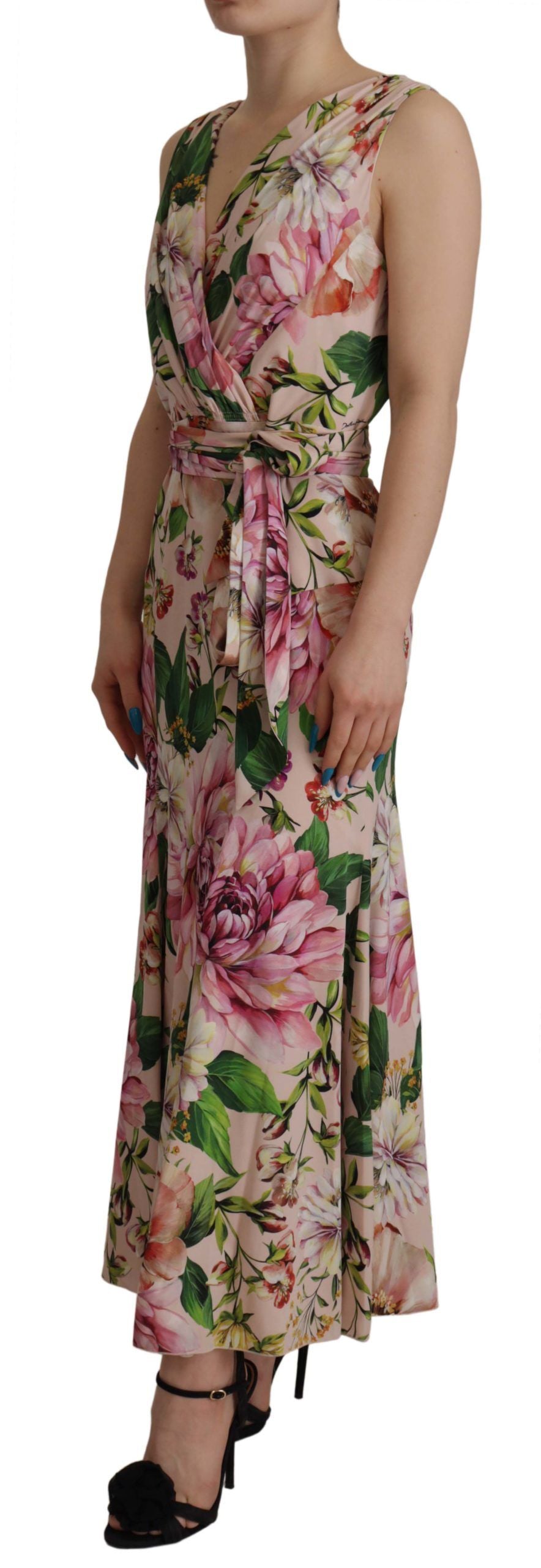 Pink Silk Floral Stretch Shift Wrap Dress