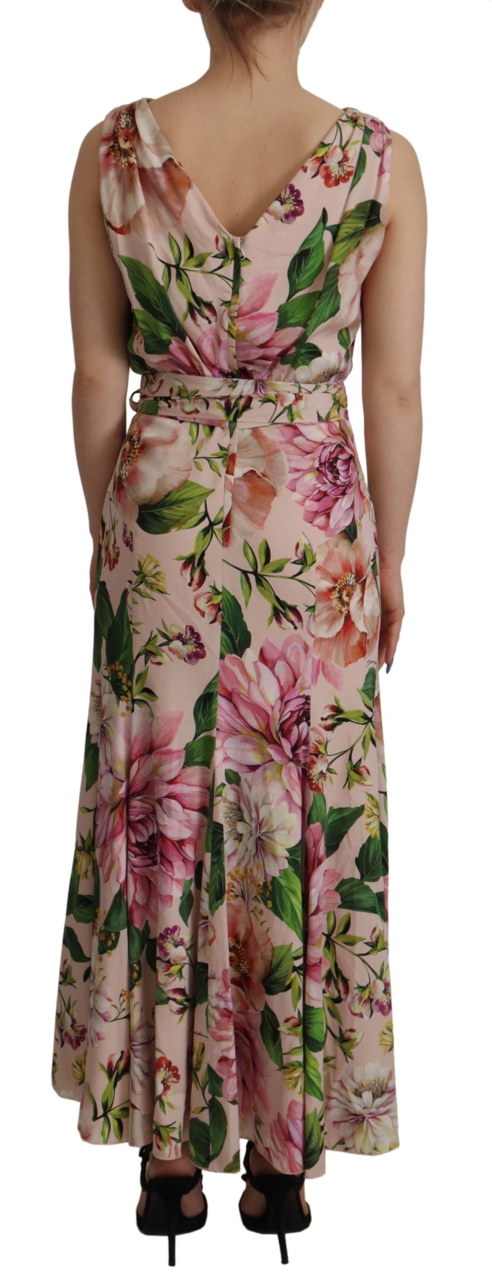 Pink Silk Floral Stretch Shift Wrap Dress