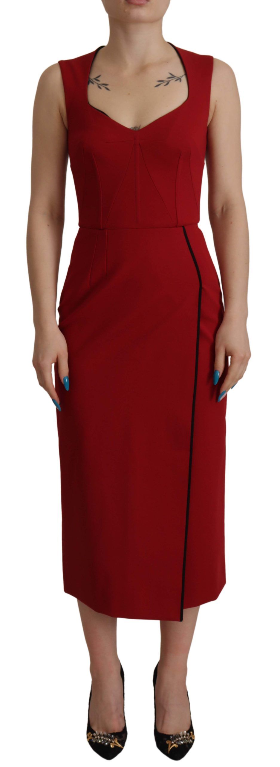 Red Sweetheart Neck Bodycon Midi Dress