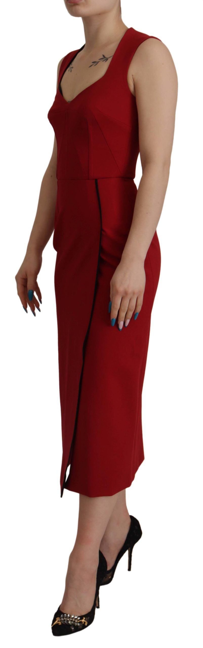 Red Sweetheart Neck Bodycon Midi Dress