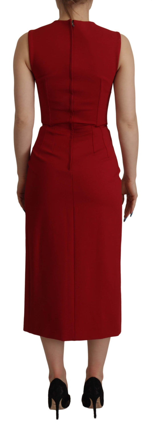 Red Sweetheart Neck Bodycon Midi Dress