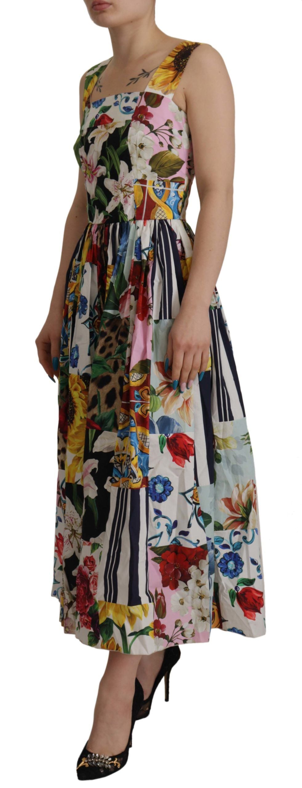 Multicolor Floral A-line Midi Cotton Dress