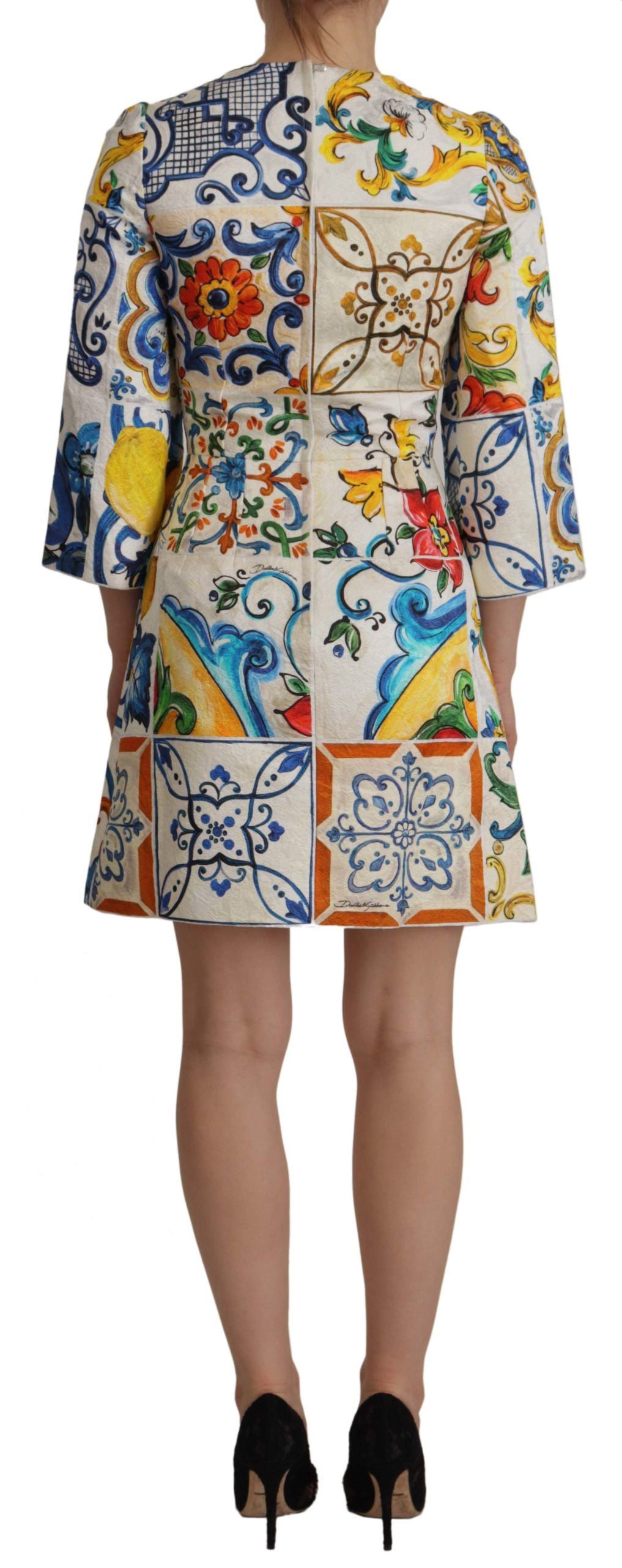 Multicolor Majolica Jaquard Mini Floral Sheath Brocade Dress