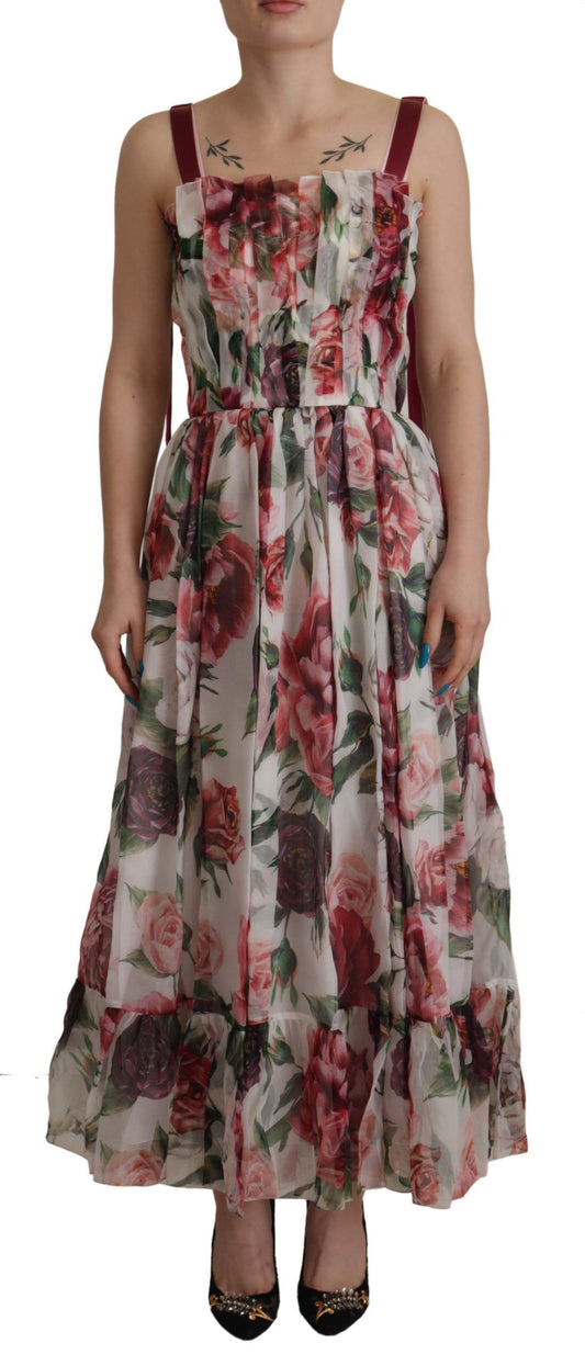 Multicolor Roses Floral Silk Long Maxi Dress