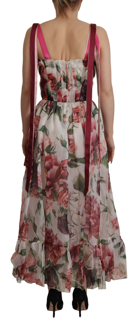 Multicolor Roses Floral Silk Long Maxi Dress