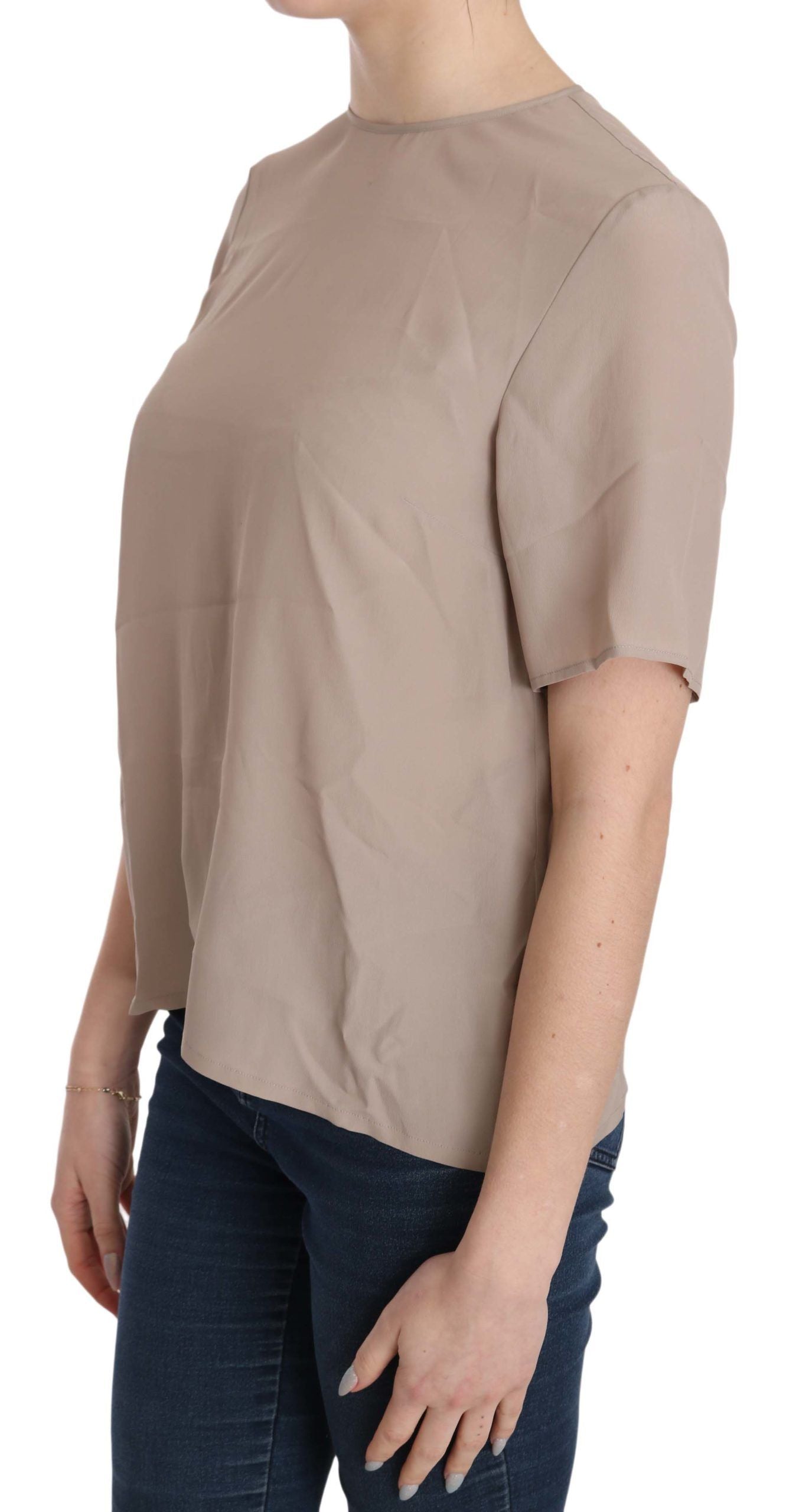 Beige Crew Neck Short Sleeve Blouse