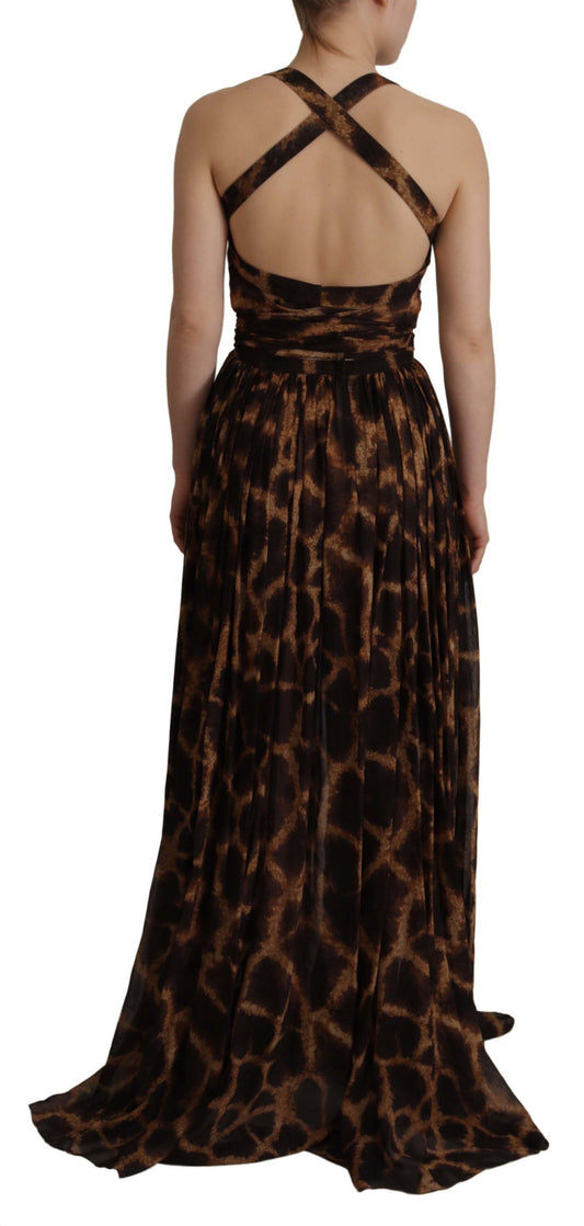 Brown Leopard Print Gown Silk Dress