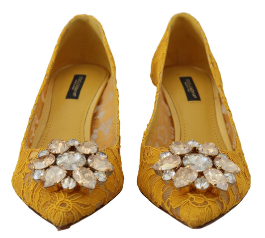 Yellow Taormina Lace Crystal Heels Pumps Shoes