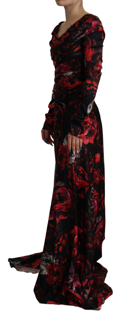 Black Floral Roses A-Line Sheath Gown Dress