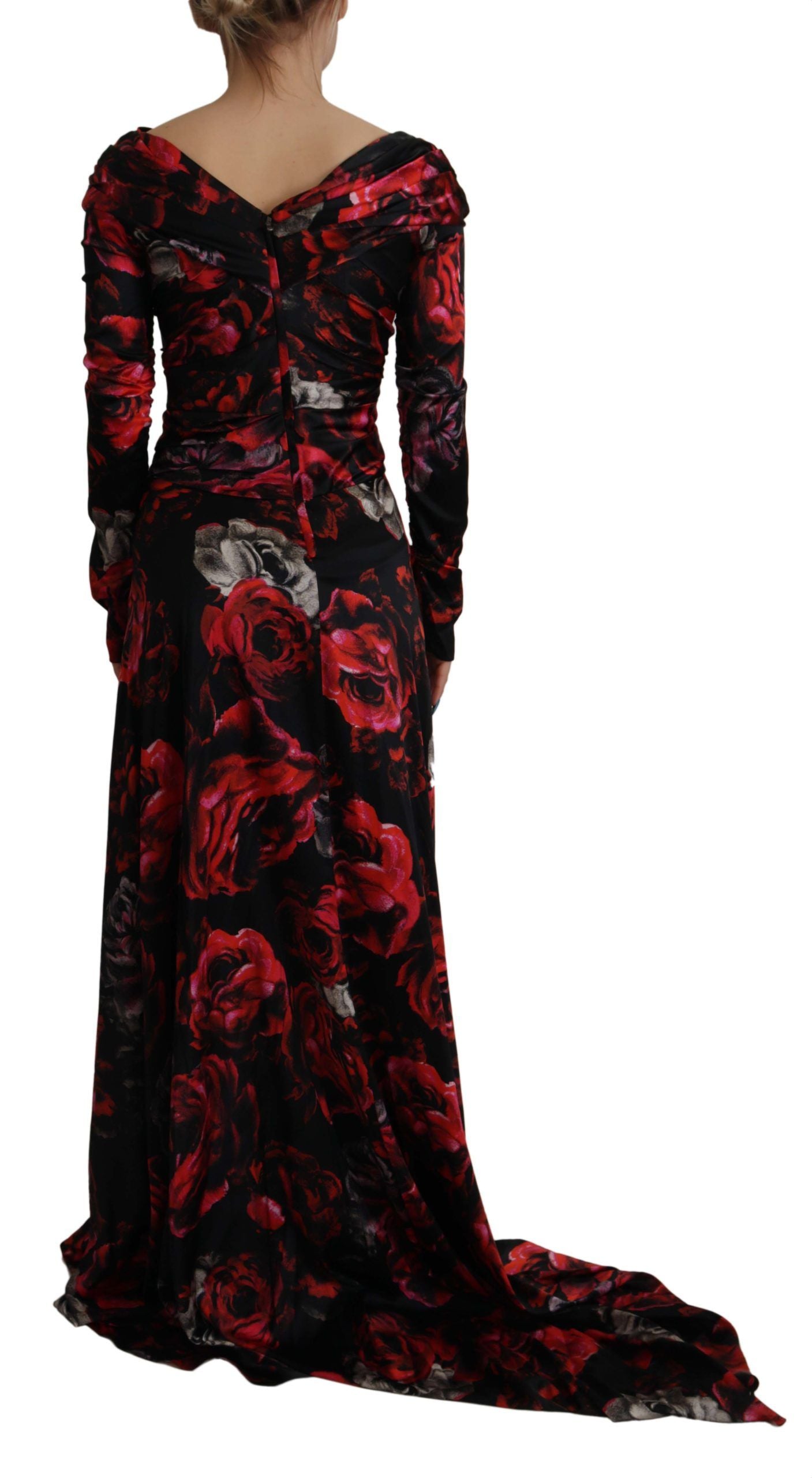 Black Floral Roses A-Line Sheath Gown Dress