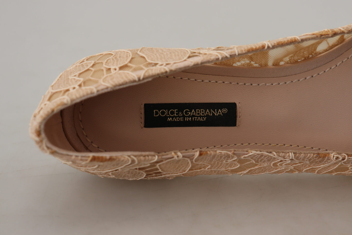 Beige Taormina Lace Crystals Ballet Flats Shoes