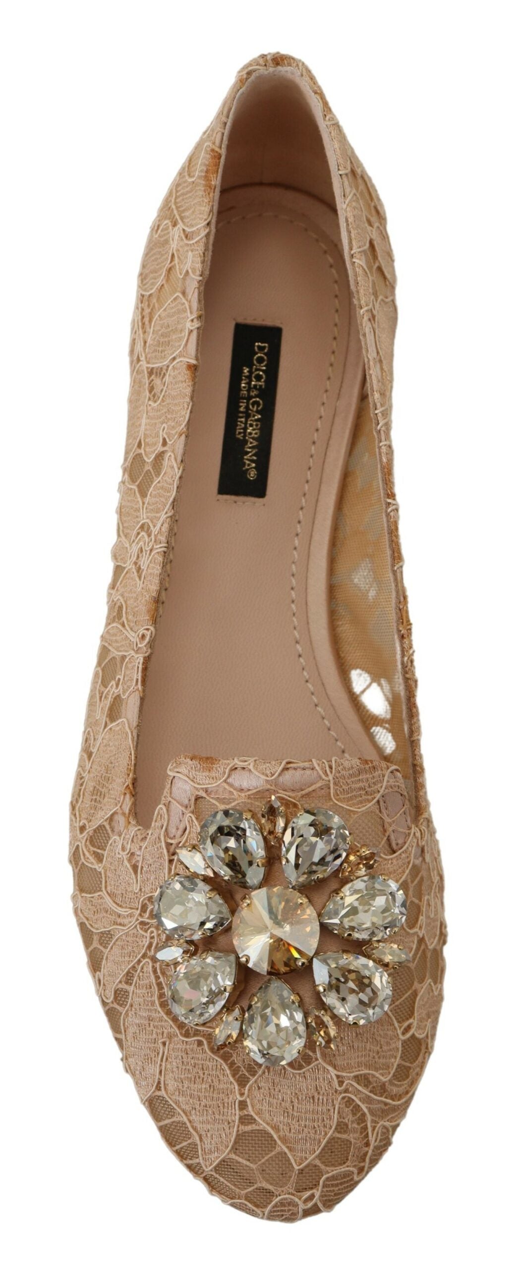 Beige Taormina Lace Crystals Ballet Flats Shoes