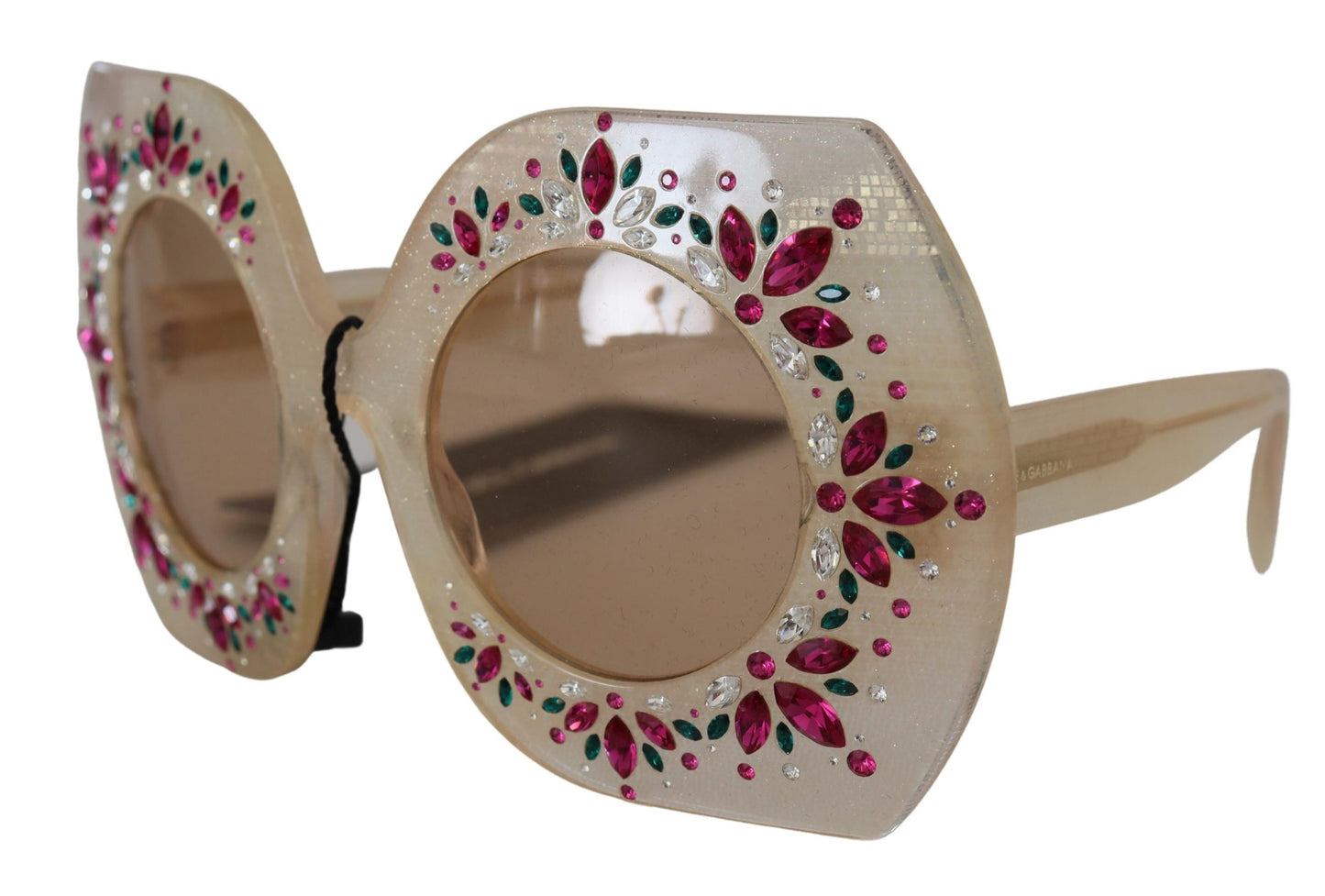 Beige Crystal Embellishment Round Frame DG4315 Sunglasses