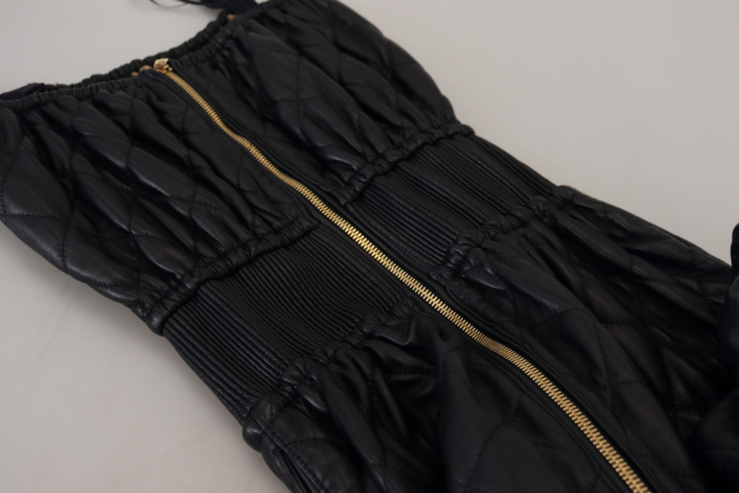 Black Leather Quilted Jumpsuit Dress